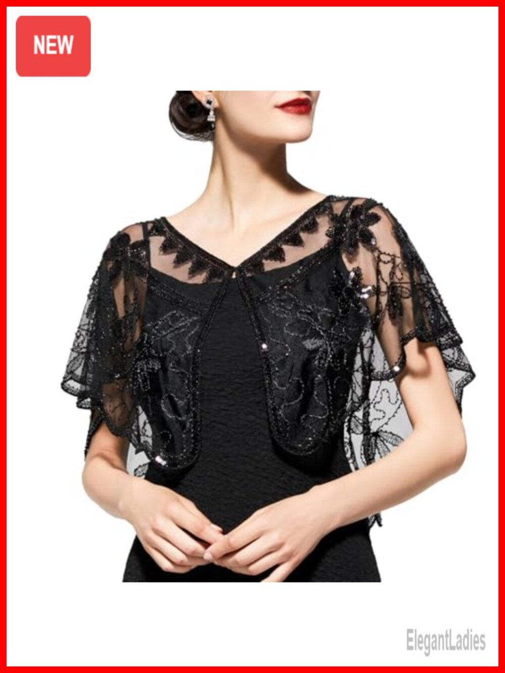 1920s Sequin Flapper Shawl Wrap Mesh Evening Cape Gatsby Party